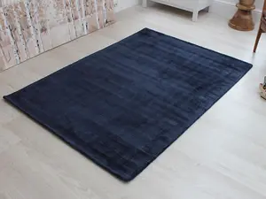 Blue Handmade , Luxurious , Modern , Plain Easy to Clean Viscose Rug for Living Room, Bedroom - 240cm X 340cm