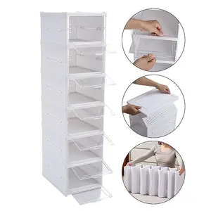 6 Tier 6 Compartment White Stackable Foldable Shoe Storage Box Unit for Home Hallway and Corner