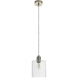 Hanging Ceiling Pendant Light Brushed Nickel & Modern Glass Shade Sleek Lamp