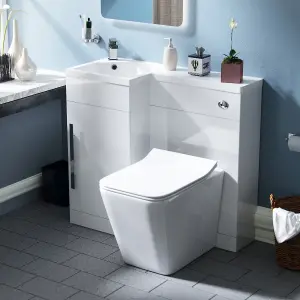 Nes Home Raven Left Hand 900mm Vanity Basin Unit, WC Unit & Elora Back to Wall Toilet White