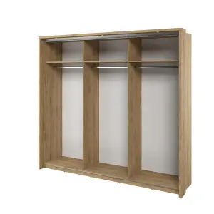 Lux 27 - 3 Mirrored Sliding Door Wardrobe in Oak Shetland - W2400mm H2190mm D590mm, Sleek and Spacious