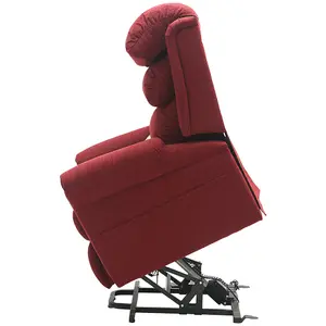 Dual Motor Rise and Recline Armchair - Waterfall Pillow - Red Chenille Fabric