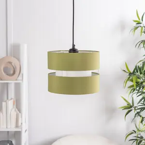 ValueLights Sophia Small Easy Fit Ceiling Light Shade 2 Tier Pendant Drum Lampshade - Olive Green - Bulb Included