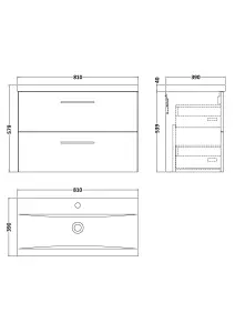 Level Wall Hung 2 Drawer Vanity Unit with Mid-Edge Ceramic Basin, 800mm - Matt Electric Blue - Balterley