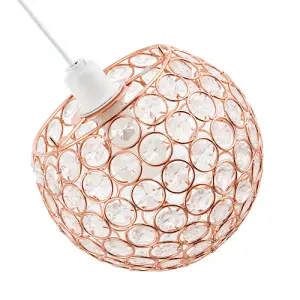 Modern Round Copper Globe Easy Fit Pendant Shade with Small Clear Acrylic Beads