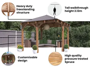 Dunster House Corner Gazebo Garden Shelter Canopy Wooden Roof Shingles 3m x 3m Leviathan