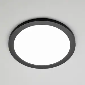 Litecraft Darly Satin Black 1 Lamp Modern Bathroom 24W LED Flush Ceiling Light