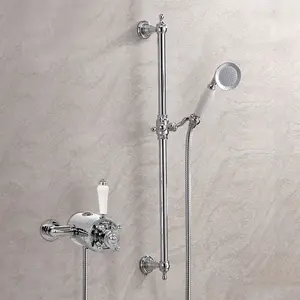 Nes Home Alice Cross Exposed Thermostatic Mixer Valve, Slider Rail & Handset Chrome/White