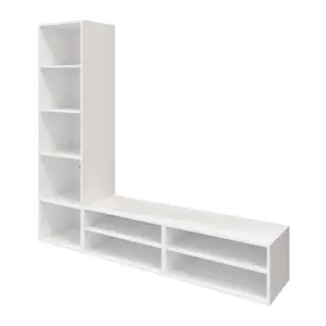 GoodHome Atomia Matt white TV furniture stand with 4 shelves, (H)187.5cm x (W)200cm x (D)45cm