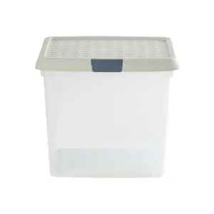 Wham Clip 3x 14L Square Plastic Storage Boxes with Secure Clip Lock Lids. L:29 x W:29 x H:26cm Clear/Stone/Slate Grey