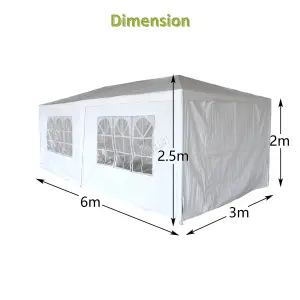 BIRCHTREE 3X6M Outdoor PE Gazebo Patio Shade Canopy Waterproof 6 Pieces Sidewalls White