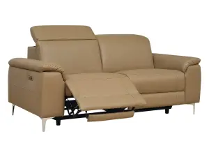 3 Seater Electric Reclining Sofa With Wireless Charger and Adjustable Headrests in Beige Leather - Solero