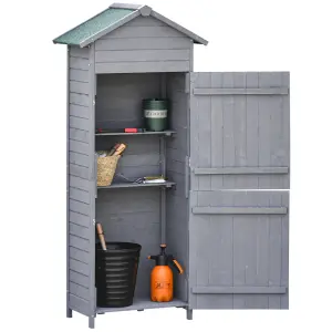 Outsunny Wood Garden Storage Shed Tool Cabinet  Felt Roof, 189x82x49cm, Grey