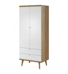 Elegant Primo Hinged Wardrobe H1970mm W800mm D560mm in White and Oak Riviera - Versatile Storage Solution