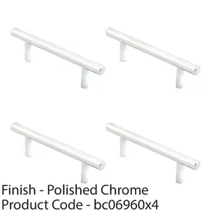 4 PACK - Mini T Bar Kitchen Pull Handle 100 x 27mm - 64mm Fixings Centres Polished Chrome