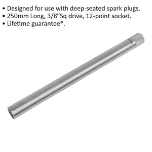 Premium 250mm Long 12-Point Spark Plug Socket with 3/8" Drive for 14mm Removal