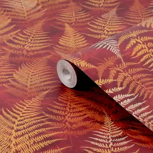 Clarissa Hulse Woodland Fern Rust Orange Smooth Wallpaper