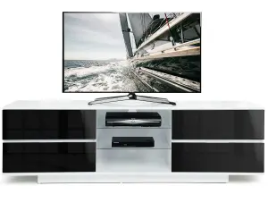 Homeology Avitus Premium High Gloss White with 4-Black Drawers and 2 Shelves up to 65" LED/OLED/LCD TV Cabinet