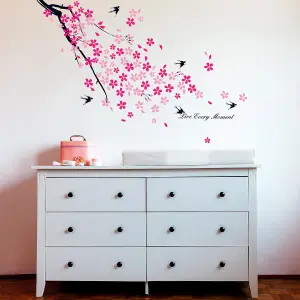 Swallows Pink Flowers Wall Stickers art Mural Children Decor Paper (Reusable) Stock Clearance