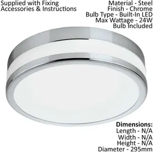 Wall Flush Ceiling Light IP44 Chrome White Painted Glass Shade Bulb LED 24W Incl