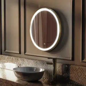 Nes Home Touch Sensor Bathroom LED Mirror Demister 600mm Brushed Brass