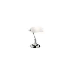 Luminosa Lawyer 1 Light Banker Lamp Chrome with White Glass Shade, E27