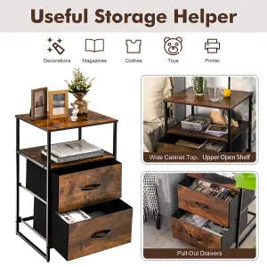 Costway Industrial 2-Drawer Storage Cabinet Dresser Organizer w/ Removable Fabric Drawers