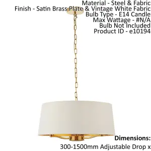 Ceiling Pendant Light Satin Brass & Vintage White Fabric 3 x 40W E14 e10194