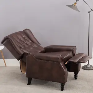 Althorpe Wing Back Recliner Chair Bonded Leather Button Fireside Occasional Armchair (Brown)