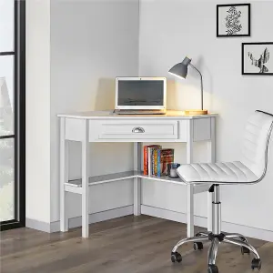 Yaheetech White Corner Computer Desk with Storage Drawer