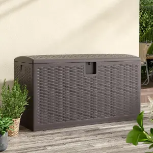 375L Rattan Garden Storage Box Outdoor HDPE Deck Box, Brown