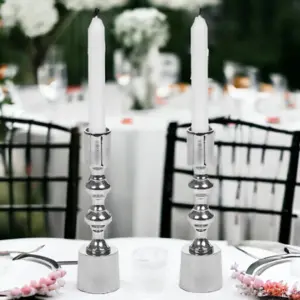 URBNLIVING 16cm Silver Metal Candlesticks Wedding Table Candle Stick Dinner Holders Set of 2