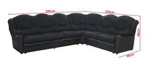 TEXAS CORNER SOFA LARGE CHENILLE FABRIC FAUX LEATHER SUITE BLACK