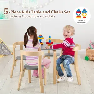 Costway 5-Piece Kids Table and Chair Set Children Wooden Activity Table 4 Curved Chairs