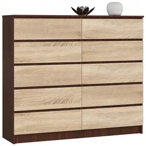 Sideboard, Chest Of Drawers 10 Drawers, Contemporary Chest Of Drawers, Modern Living Room Furniture 121 x 120 x 40 cm Dark Brown/Oak