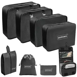 Black 9PC Cosmetic Washing Outdoor Luggage Storage Bag