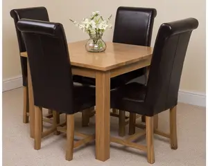 Oslo 90 x 90 cm Oak Small Dining Table and 4 Chairs Dining Set with Washington Brown Leather Chairs