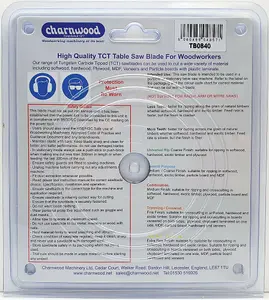 Charnwood TB0840 TCT Saw Blade 200mm (8") x 30mm x 40T x 2.6k