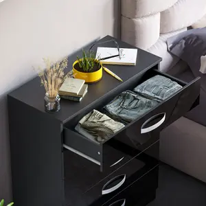 Vida Design Hulio Black High Gloss 5 Drawer Chest (H)900mm (W)750mm (D)360mm