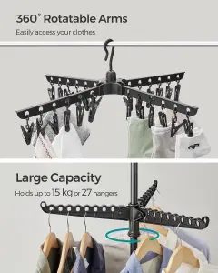 SONGMICS Clothes Airer, Clothes Drying Rack With 3 Rotatable Arms For Hangers, 4-Leg Indoor Folding