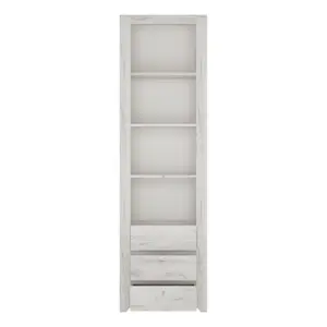 Angel Tall Narrow 3 Drawer Bookcase in White Craft Oak