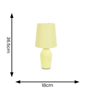 ValueLights Arlo Set of 2 - Sunshine Yellow Ceramic Base Table Lamp with Tapered Shade - LED Bulbs Included