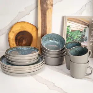 Set of Four Stockholm Blue Reactive Glaze Ceramic Mugs