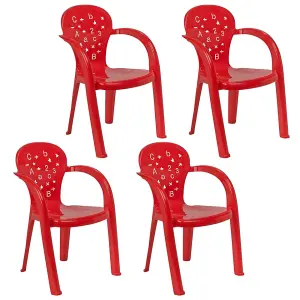 URBNLIVING 50cm Height 4 Pcs Red Coloured Stackable Plastic Chairs for Kids Party Play Set