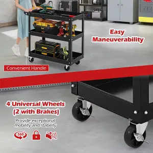 Costway 3-Layer Service Utility Cart Rolling Tool Cart w/ 2 Lockable Universal Wheels