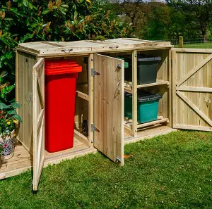 Shireburn 2 Wheelie Bin/2 Recycle Box Store - Timber - L80.4 x W203 x H120 cm