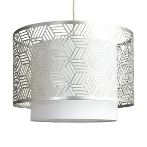 ValueLights Eugene White and Grey Geometric Design Cylinder Ceiling Pendant Light Shade