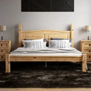 Vida Designs Corona 5ft King Size Solid Wood Bed Frame Distressed Waxed Pine, Low Foot End, 200 x 150cm