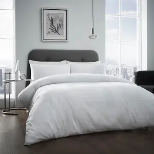 Smart Living Waffle Stripe Duvet Cover With Pillowcases Polycotton Quilt Bedding Covers Comfy Comforter Cover Set - White