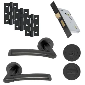 UAP Bathroom Door Handle - Pair - Lever on Rose - Lincoln - Bathroom Pack - Complete Set - Black